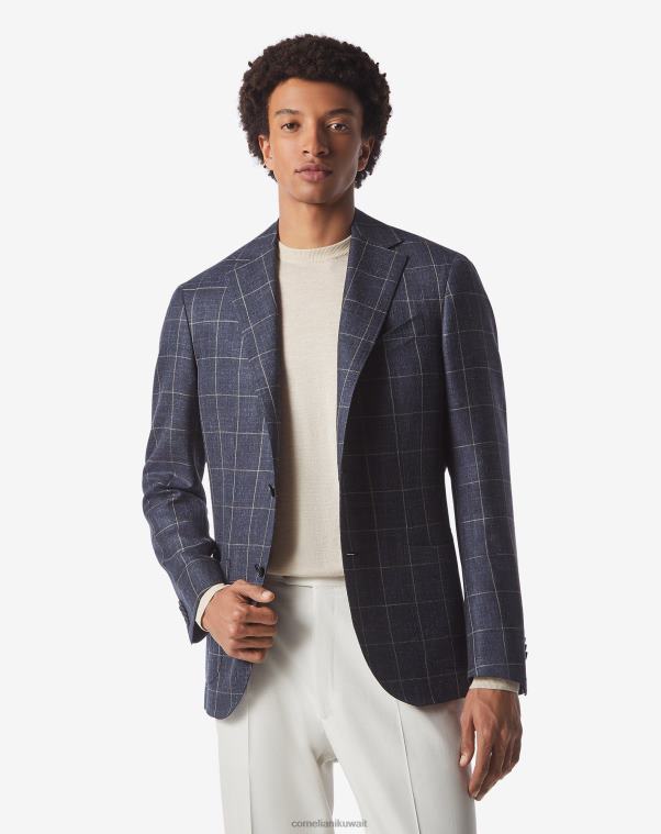 رجال Corneliani أزرق غامق سترة من الصوف والكتان ذات زرين ملابس Z2F6867