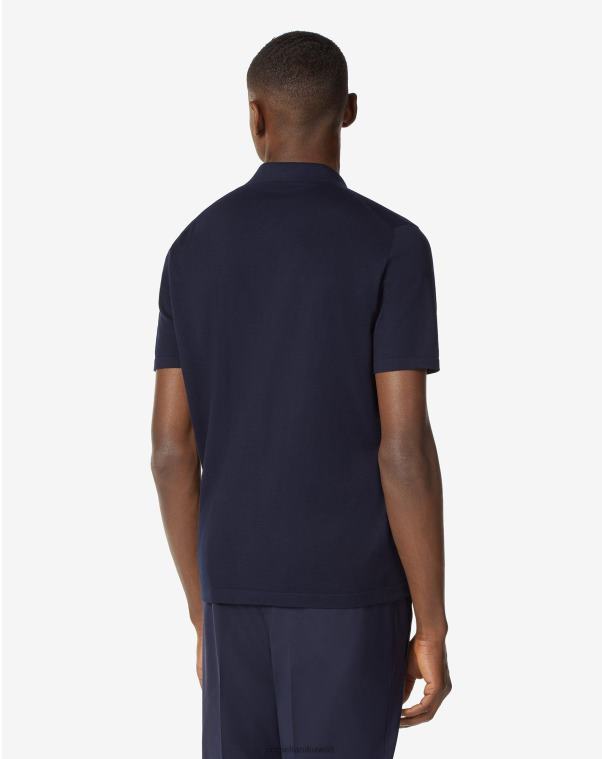 رجال Corneliani أزرق غامق قميص بولو قطني بأزرار ملابس Z2F68266