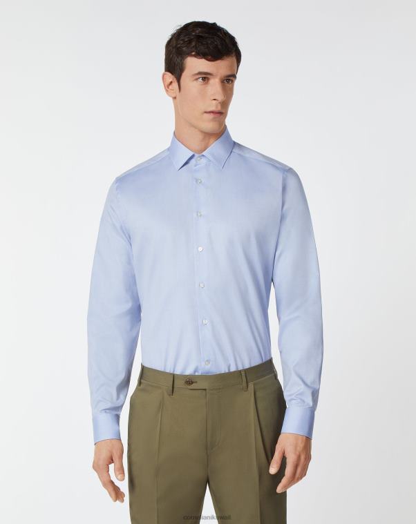 رجال Corneliani أزرق فاتح قميص البوبلين القطني ملابس Z2F68190