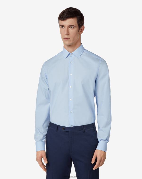 رجال Corneliani أزرق فاتح قميص البوبولين القطن الخالص ملابس Z2F68182