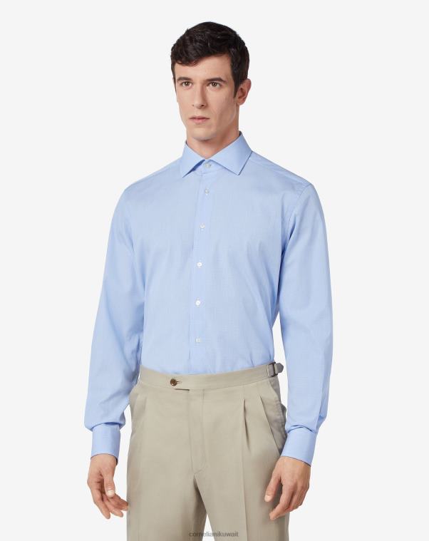 رجال Corneliani أزرق فاتح قميص قطن بخطوط صغيرة ملابس Z2F68178