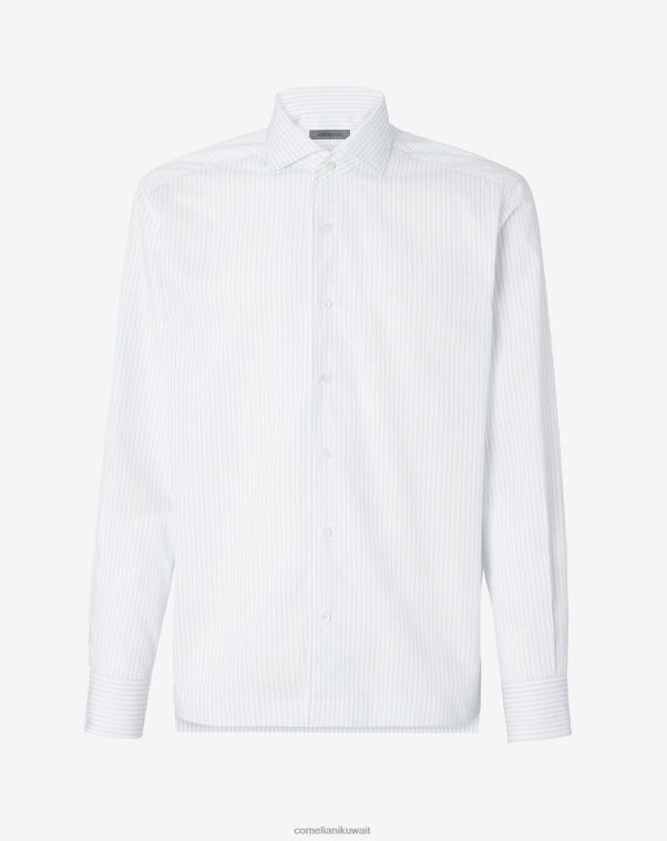 رجال Corneliani أزرق فاتح قميص قطني مخطط صغير ملابس Z2F68229