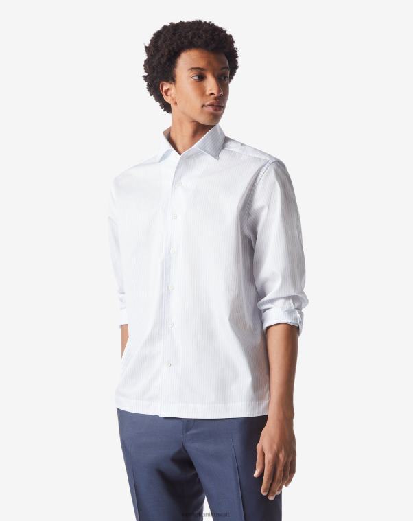 رجال Corneliani أزرق فاتح قميص قطني مخطط صغير ملابس Z2F68229