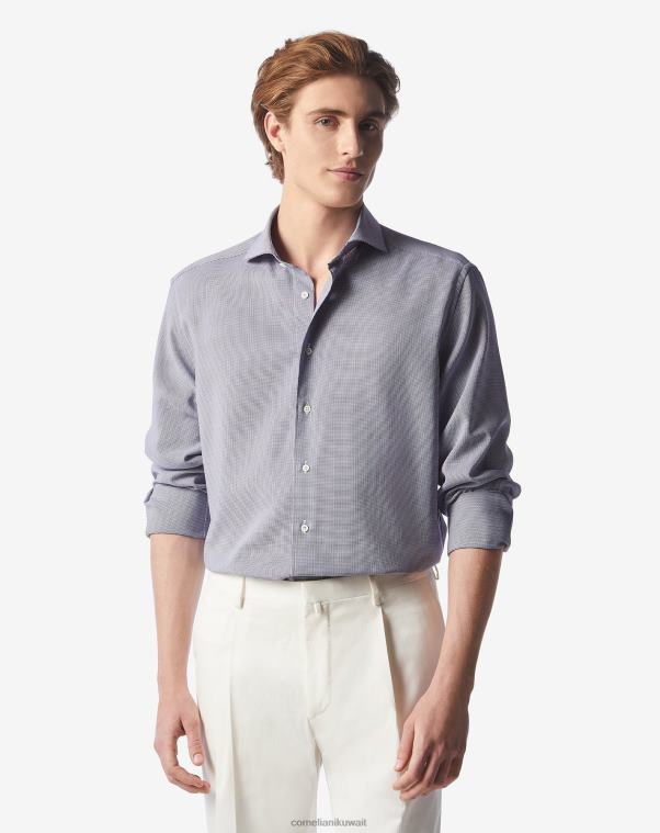 رجال Corneliani أزرق فاتح قميص من القطن بنمط هاوندزتوث ملابس Z2F68235
