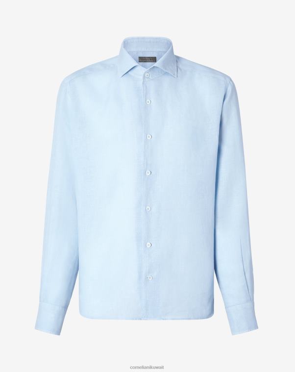 رجال Corneliani أزرق فاتح قميص من الكتان النقي ملابس Z2F68221