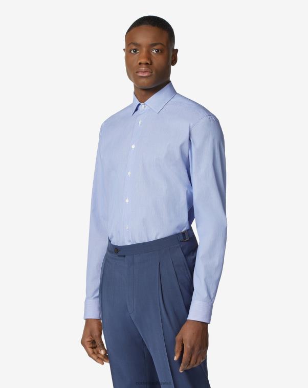رجال Corneliani أزرق قميص بوبلين قطني بخطوط صغيرة ملابس Z2F68194