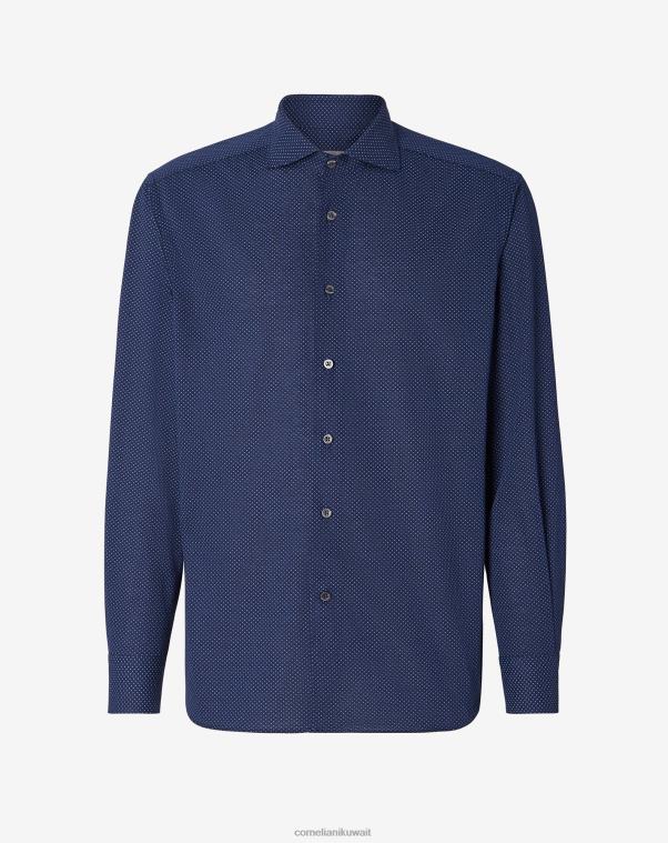 رجال Corneliani أزرق قميص جيرسي قطني بطبعة ملابس Z2F68234