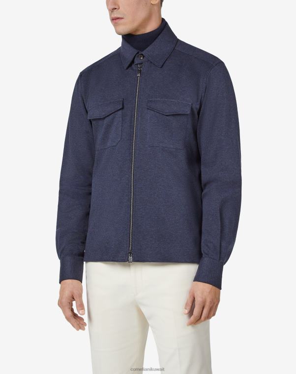 رجال Corneliani أزرق قميص جيرسي قطني تقني ملابس Z2F68108