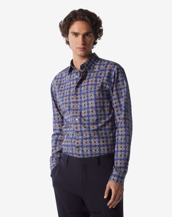 رجال Corneliani أزرق قميص حرير مطبوع ملابس Z2F68222