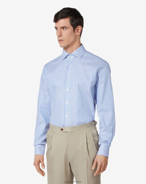 رجال Corneliani أزرق قميص من القطن المنسوج الهيكلي ملابس Z2F68196