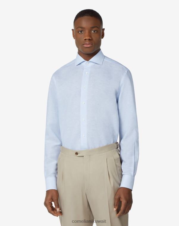 رجال Corneliani أزرق قميص من الكتان والقطن مع نمط ملابس Z2F68192