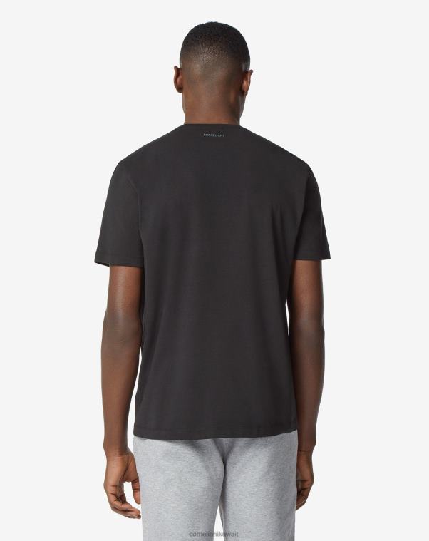 رجال Corneliani أسود تي شيرت من القطن بياقة دائرية وطبعة ملابس Z2F68288