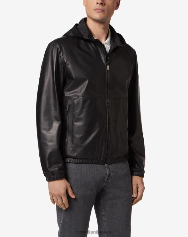 رجال Corneliani أسود سترة جلدية نابا ذات وجهين ملابس Z2F68105