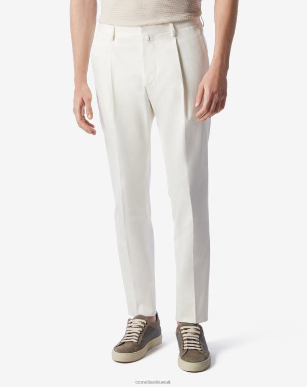 رجال Corneliani الأبيض البصري بنطلون من القطن العضوي الأبيض البصري ملابس Z2F68331