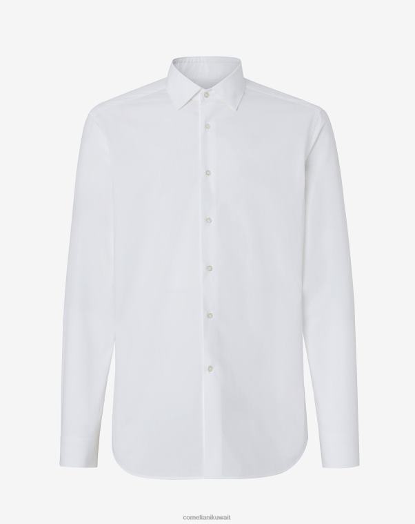 رجال Corneliani الأبيض البصري قميص البوبولين القطني الأبيض البصري ملابس Z2F68179