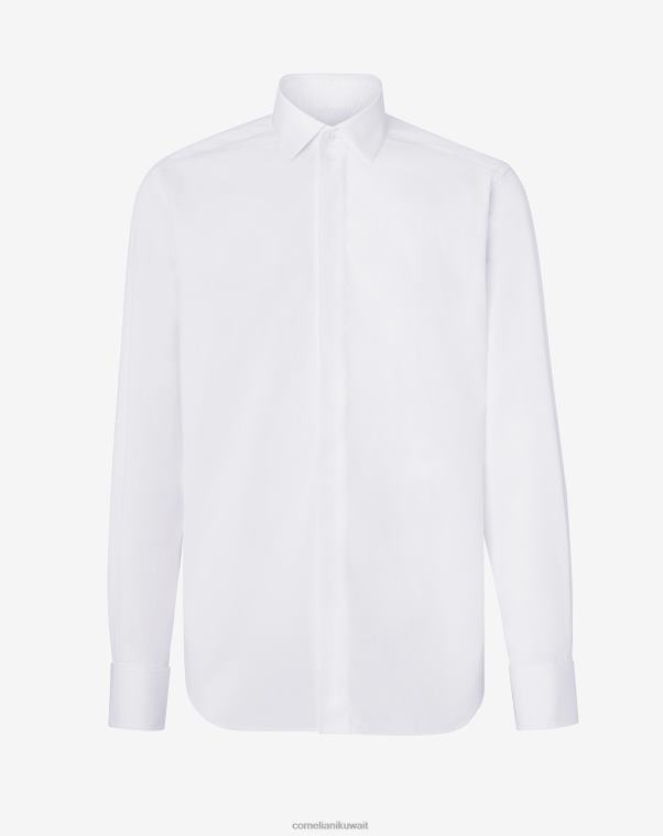 رجال Corneliani الأبيض البصري قميص قطني أبيض بصري للتدخين ملابس Z2F6827