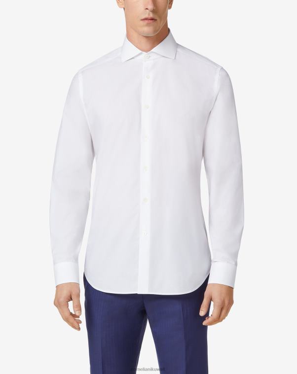 رجال Corneliani الأبيض البصري قميص من القطن الخالص الأبيض البصري ملابس Z2F68207