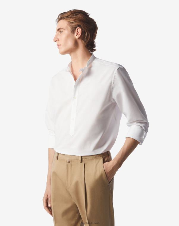 رجال Corneliani الأبيض البصري قميص من القطن والكتان باللون الأبيض البصري ملابس Z2F68214