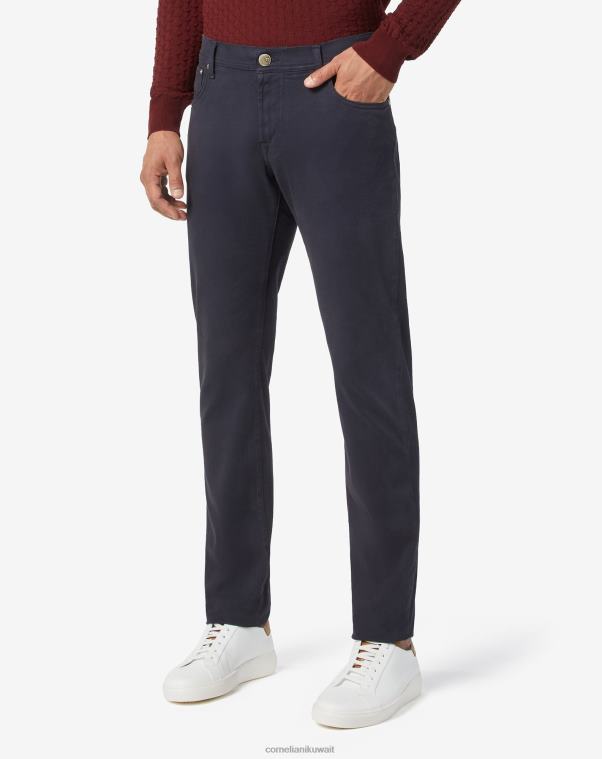 رجال Corneliani الأزرق الداكن بنطال من الجبردين المطاطي بخمسة جيوب باللون الأزرق الداكن ملابس Z2F68370