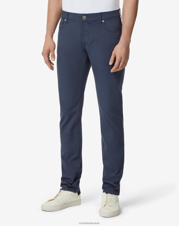 رجال Corneliani الأزرق الداكن بنطلون من القطن المطاطي بخمسة جيوب ملابس Z2F68347
