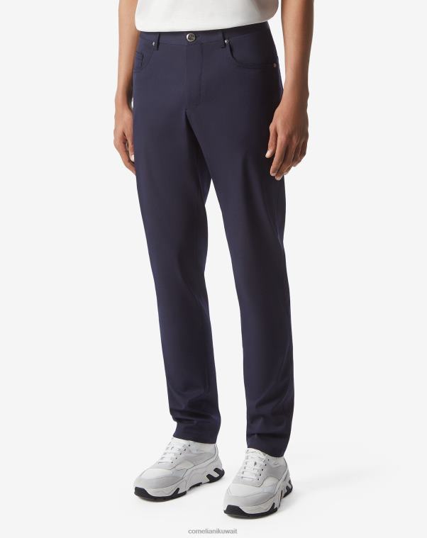 رجال Corneliani الأزرق الداكن بنطلون من نسيج الصوف التقني بخمسة جيوب ملابس Z2F68344