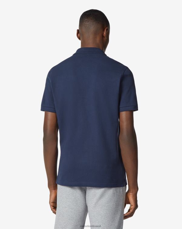 رجال Corneliani الأزرق الداكن بولو قطن بيكيه مع شعار ملابس Z2F68240