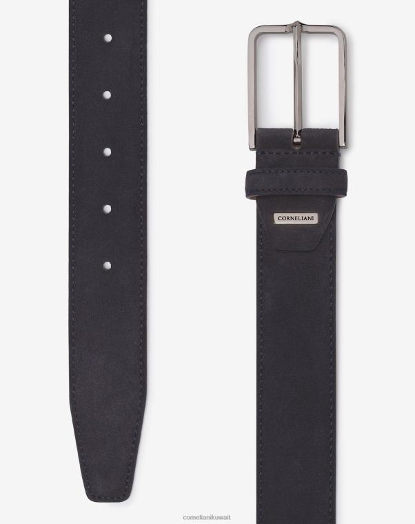 رجال Corneliani الأزرق الداكن حزام من جلد الغزال مع مشبك من النحاس مُكَمِّلات Z2F68373