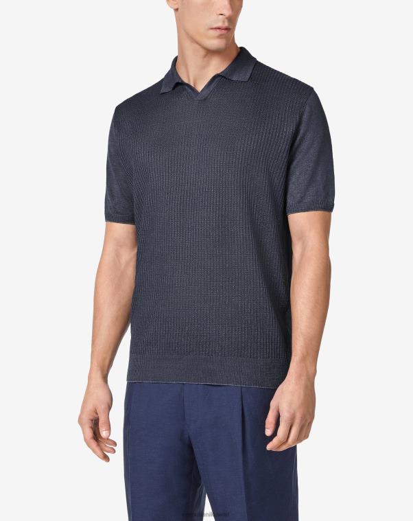 رجال Corneliani الأزرق الداكن خط بولو عضوي بأكمام قصيرة ملابس Z2F68255