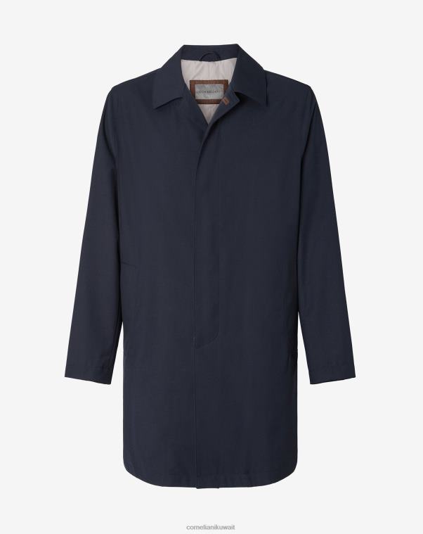 رجال Corneliani الأزرق الداكن خندق قطني طويل تقني ملابس Z2F6888