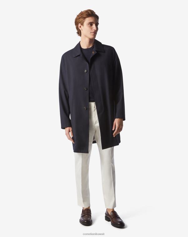 رجال Corneliani الأزرق الداكن خندق قطني طويل تقني ملابس Z2F6888
