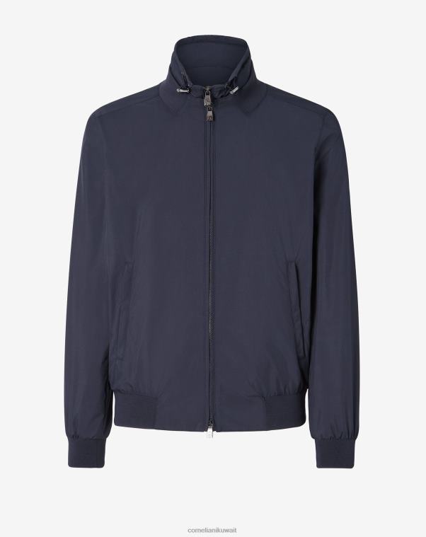 رجال Corneliani الأزرق الداكن سترة بومبر مبطنة تقنية ملابس Z2F6894