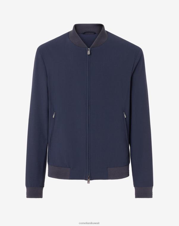 رجال Corneliani الأزرق الداكن سترة بومبر من نسيج الصوف القطني ملابس Z2F68100