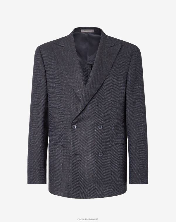 رجال Corneliani الأزرق الداكن سترة من الصوف والحرير بأربعة أزرار ملابس Z2F6866
