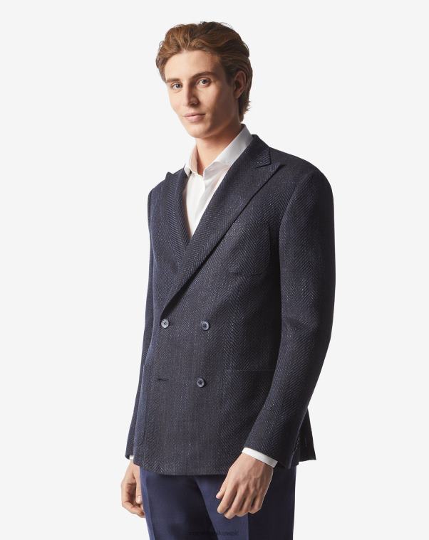 رجال Corneliani الأزرق الداكن سترة من الصوف والحرير بأربعة أزرار ملابس Z2F6866