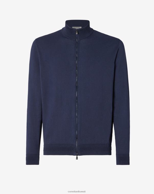 رجال Corneliani الأزرق الداكن سترة من القطن بسحاب كامل ملابس Z2F68122