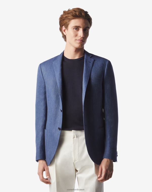 رجال Corneliani الأزرق الداكن سترة من الكتان والصوف ذات زرين ملابس Z2F6862
