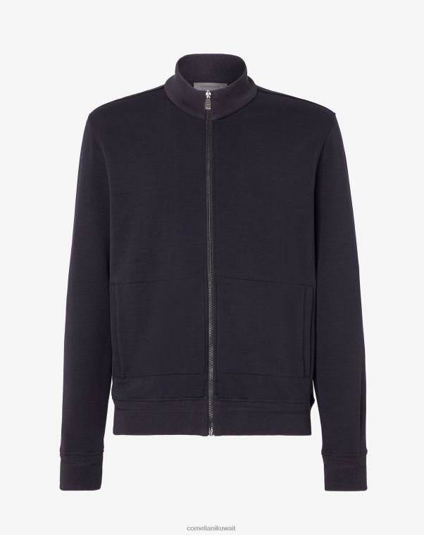 رجال Corneliani الأزرق الداكن سترة ميرينو بسحاب كامل ملابس Z2F68158