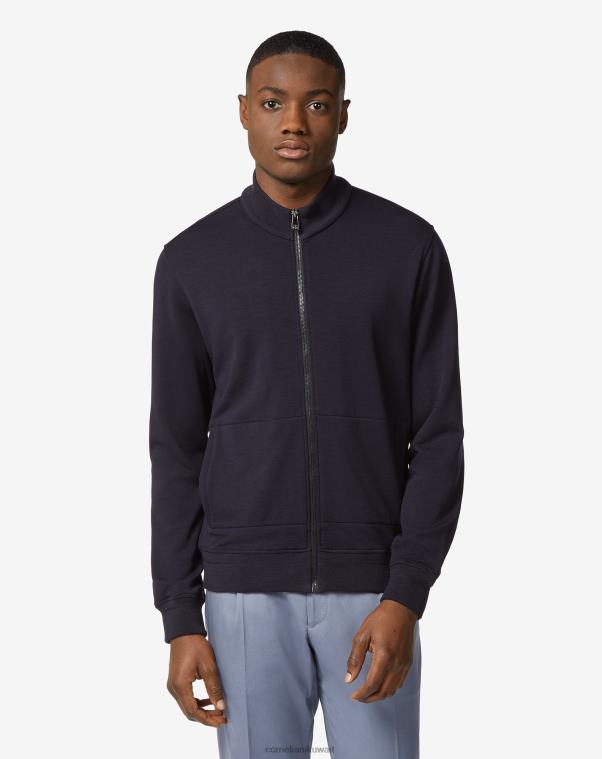 رجال Corneliani الأزرق الداكن سترة ميرينو بسحاب كامل ملابس Z2F68158