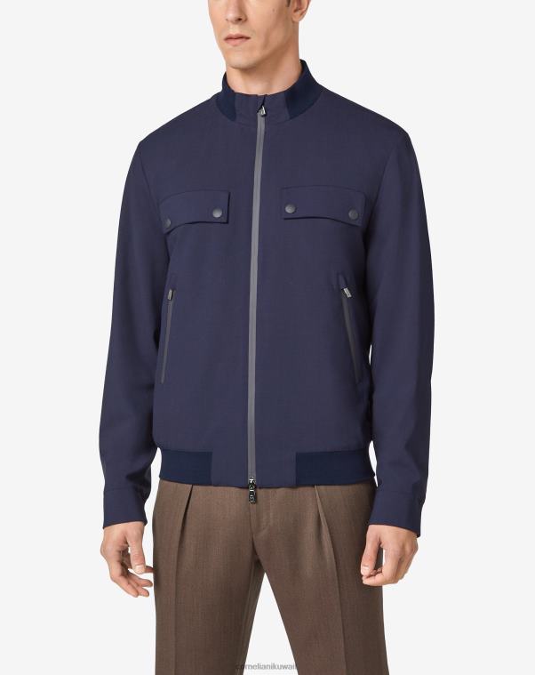 رجال Corneliani الأزرق الداكن قاذفة صوفية مقاومة للماء ملابس Z2F6896