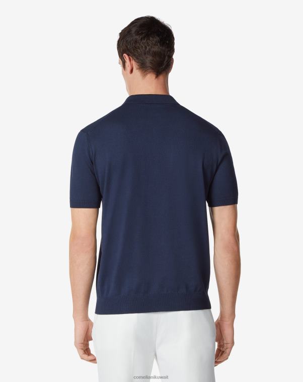 رجال Corneliani الأزرق الداكن قميص بولو بأكمام قصيرة من قطن بيما ملابس Z2F68257