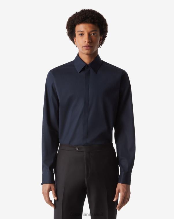 رجال Corneliani الأزرق الداكن قميص سهرة من قطن البوبلين ملابس Z2F6832