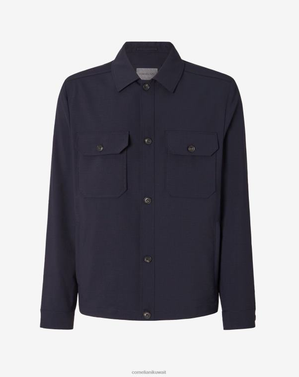رجال Corneliani الأزرق الداكن قميص من الصوف ملابس Z2F6881