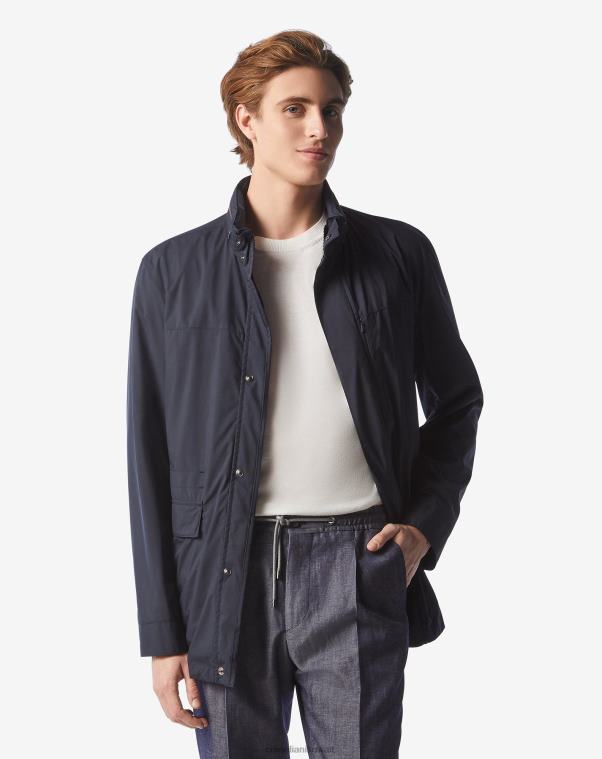 رجال Corneliani الأزرق الداكن كابينة قماش مقاومة للماء ملابس Z2F6898