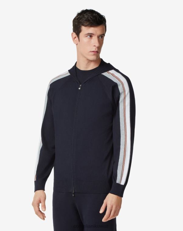 رجال Corneliani الأزرق الداكن هوديي بسحاب كامل من مزيج القطن ملابس Z2F68156