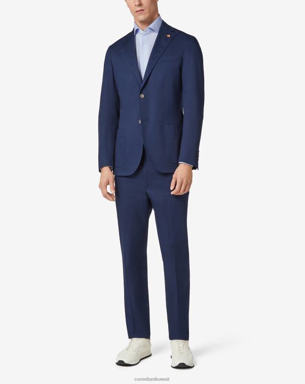 رجال Corneliani الأزرق الكلاسيكي بدلة مطاطية من القطن العضوي ملابس Z2F6815