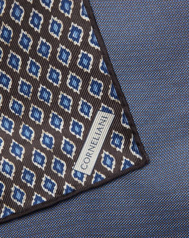 رجال Corneliani البني الداكن والأزرق مربع جيب الحرير مُكَمِّلات Z2F68393