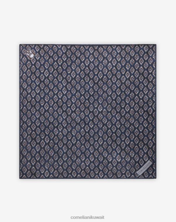 رجال Corneliani البني الداكن والأزرق مربع جيب الحرير مُكَمِّلات Z2F68394