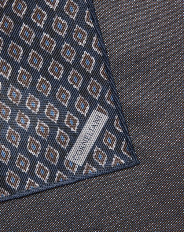 رجال Corneliani البني الداكن والأزرق مربع جيب الحرير مُكَمِّلات Z2F68394