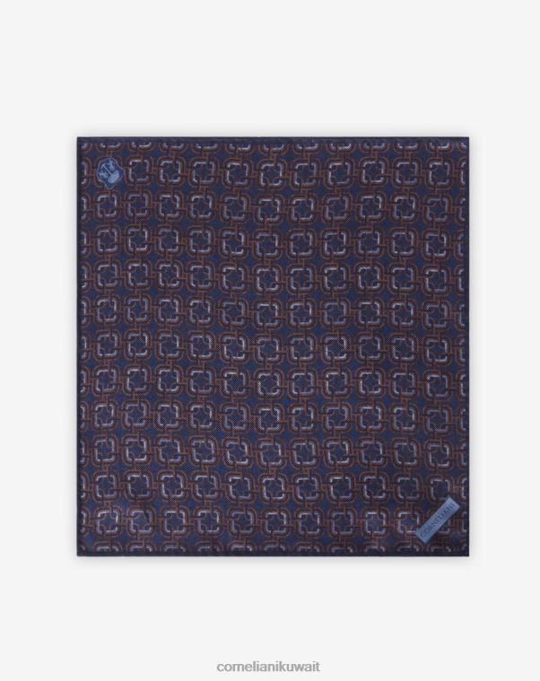 رجال Corneliani البني الداكن والأزرق مربع جيب الحرير مُكَمِّلات Z2F68395