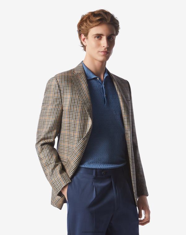 رجال Corneliani البيج الطبيعي سترة حريرية ذات زرين ملابس Z2F6854